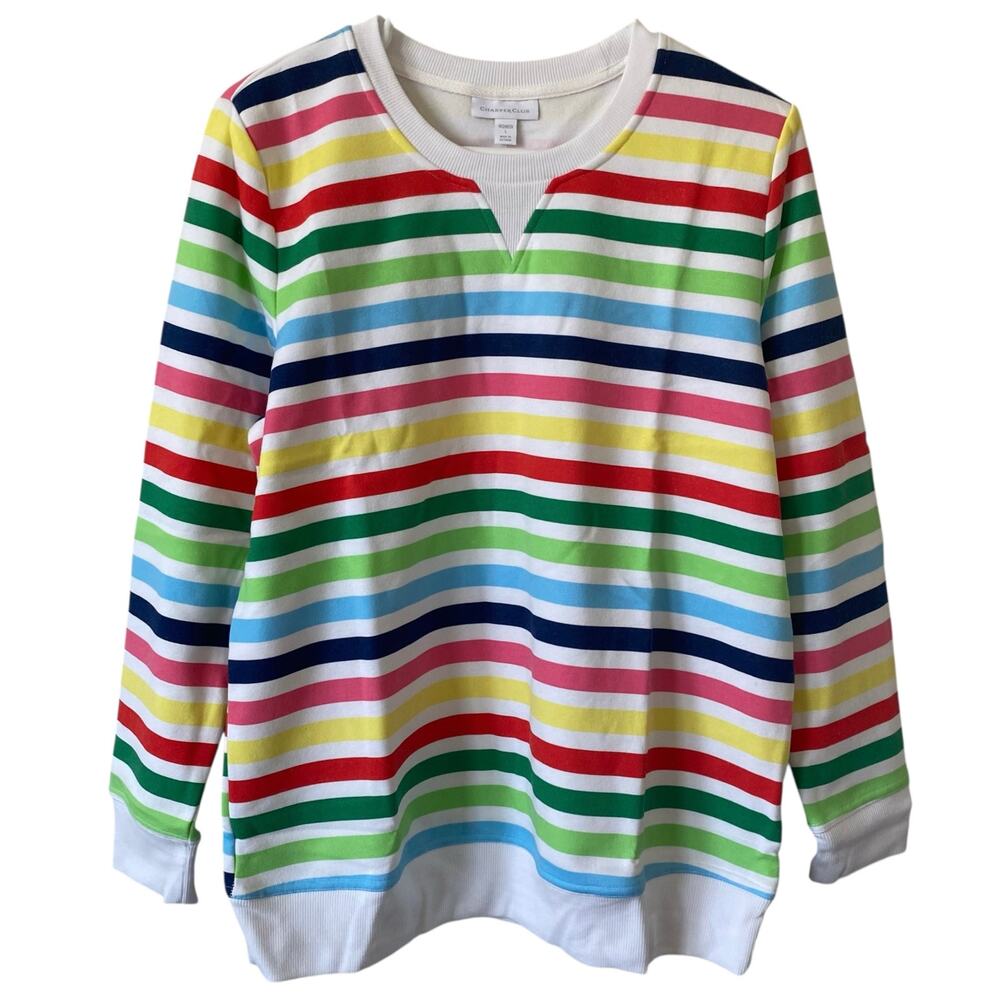NEW CHARTER CLUB Colorful Stripe Pullover Sweatshirt Size Small Multicolor Cozy